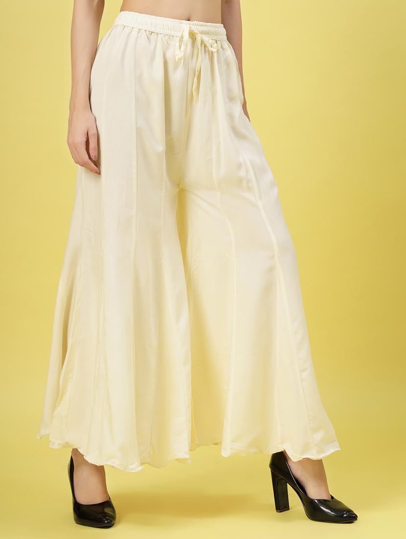 women cream rayon flared palazzo - 21462109 - Standard Image - 2