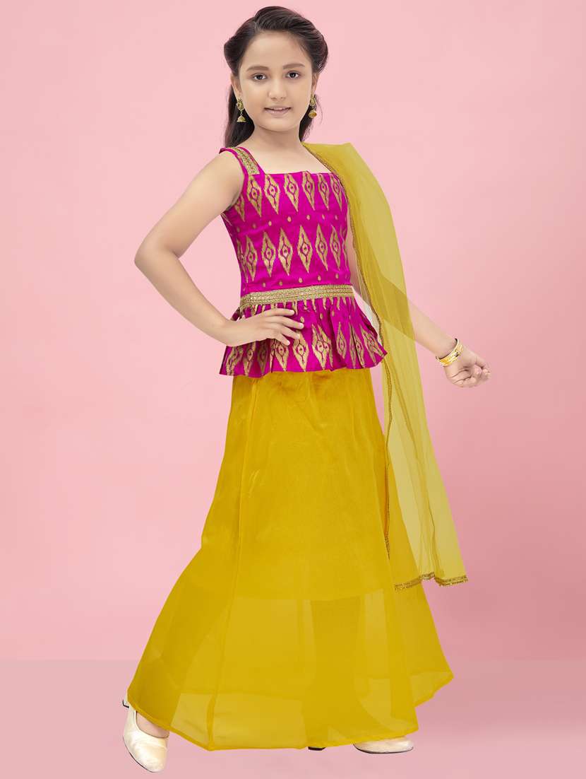 girls self design silk lehenga choli set