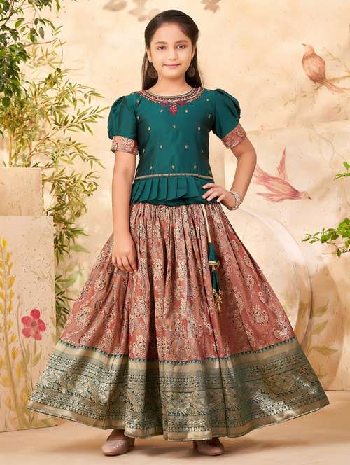 girls self design silk lehenga choli - 21462208 -  Standard Image - 0