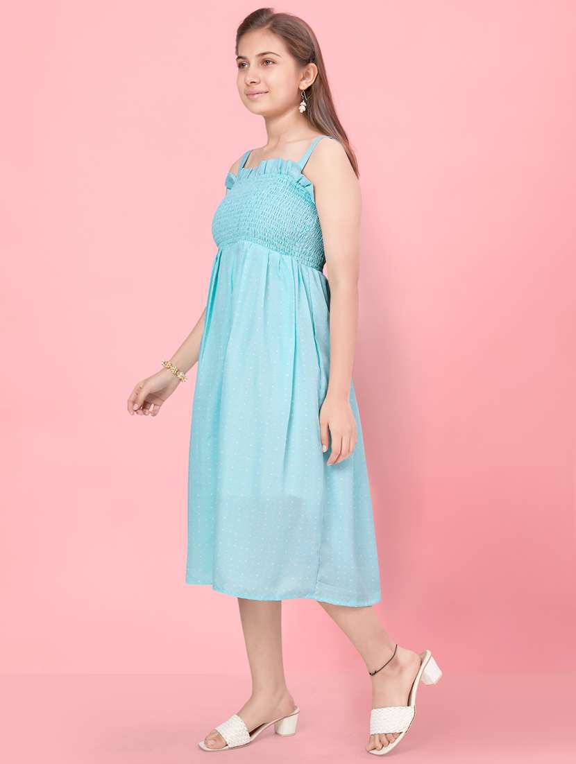 girls aqua blue checks frock - 21462237 -  Standard Image - 2