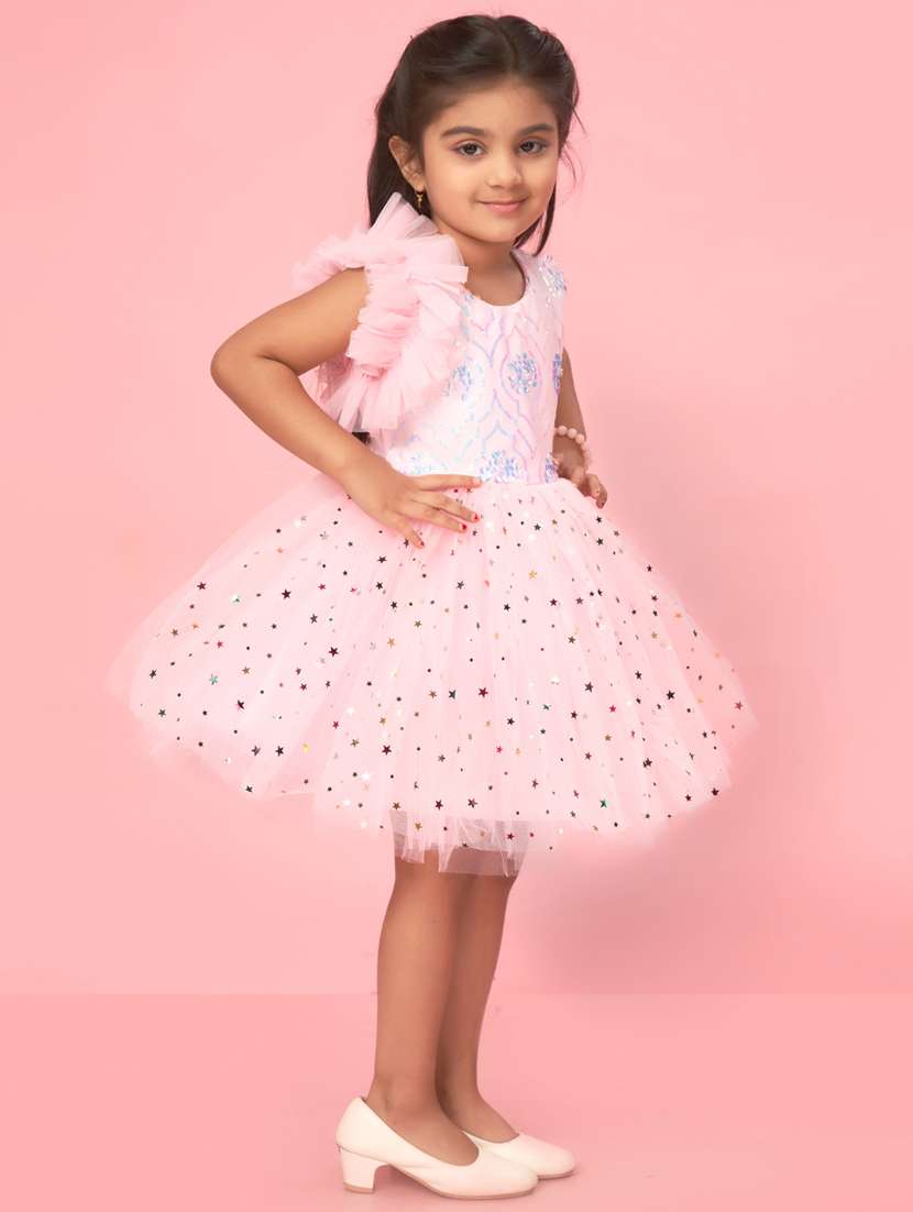 girls pink self-designed frock - 21462285 -  Standard Image - 2