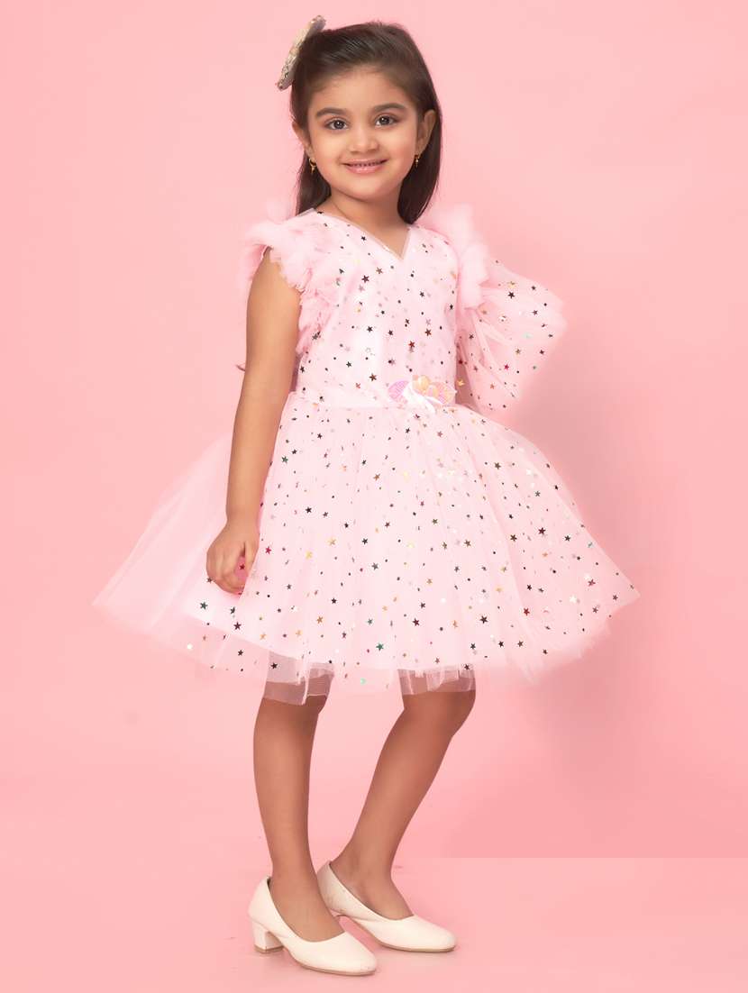 girls pink self-designed frock - 21462288 - Standard Image - 2
