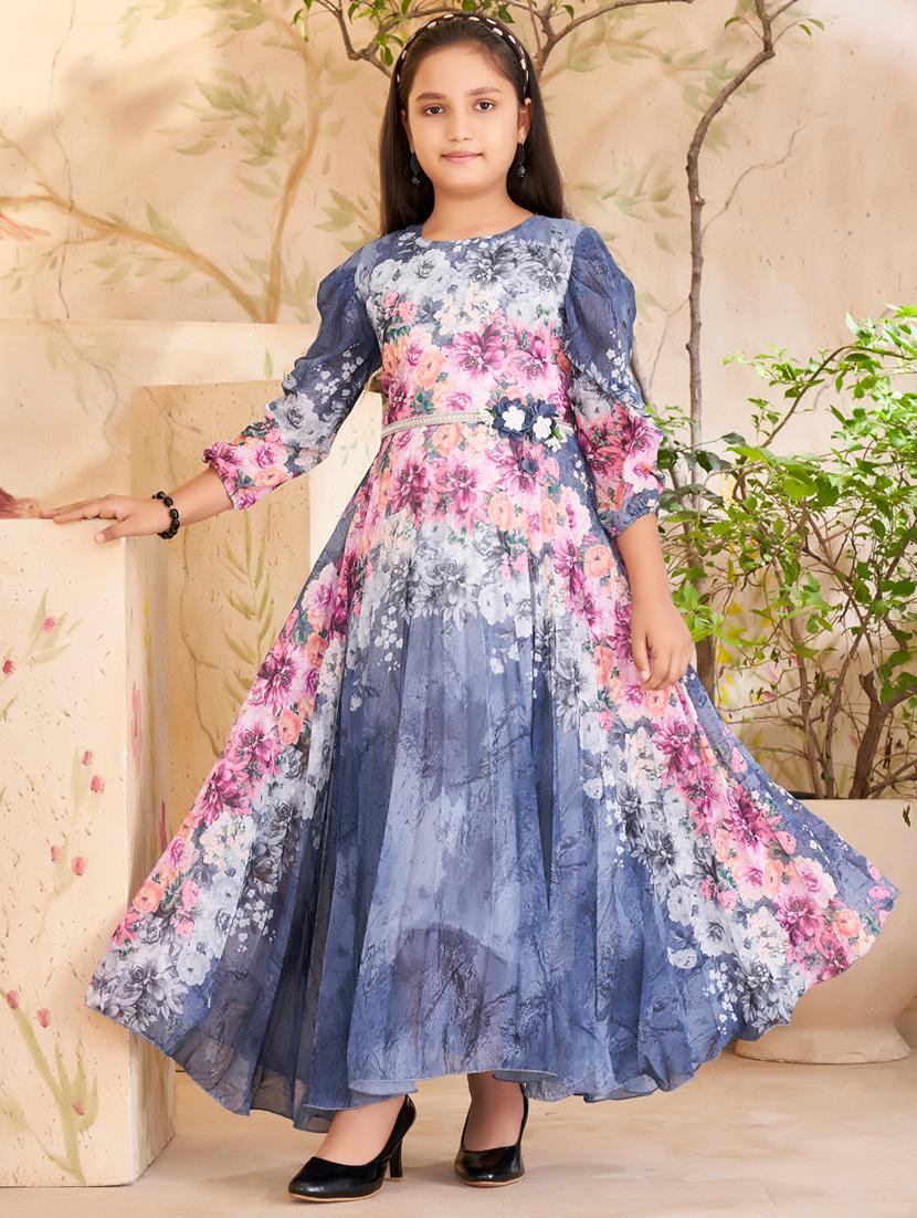 girls floral print cotton long frock