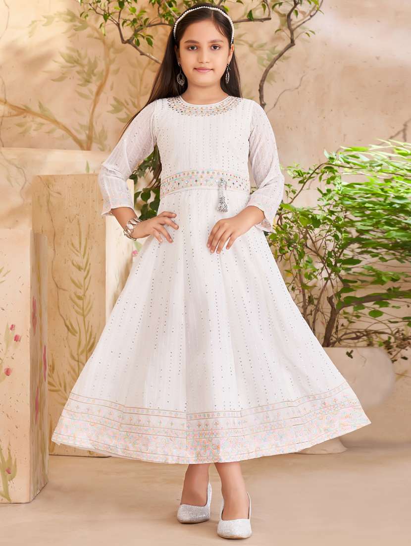 girls cream self-designed frock