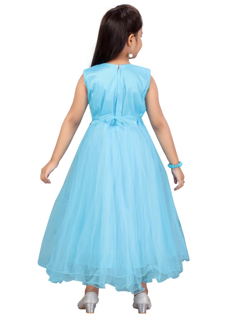 girls aqua blue self-designed frock - 21462370 - Standard Image - 2