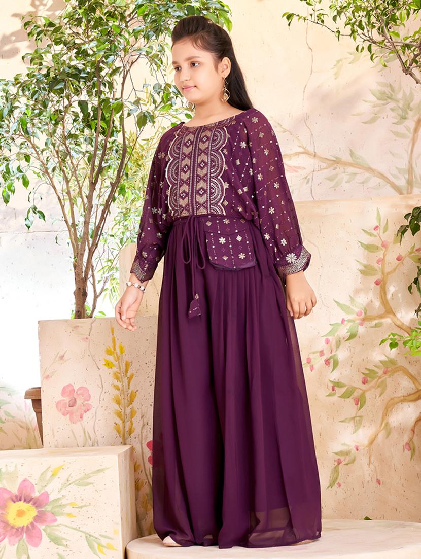 girls purple georgette top pant set - 21462574 - Standard Image - 2