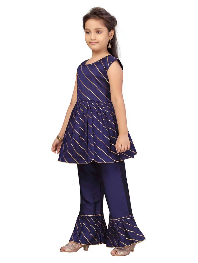 girls navy blue cotton kurta pant suit set - 21462613 -  Standard Image - 2
