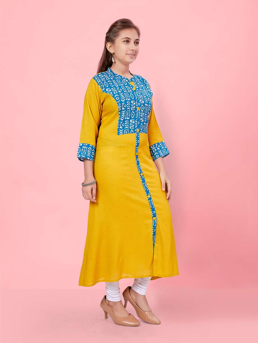 girls yellow cotton a-line kurta - 21462681 -  Standard Image - 2