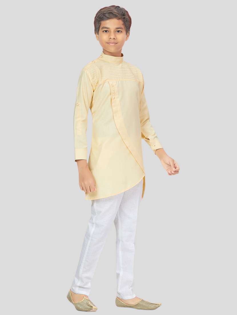 boys beige solid long sleeve kurta - 21462723 -  Standard Image - 2
