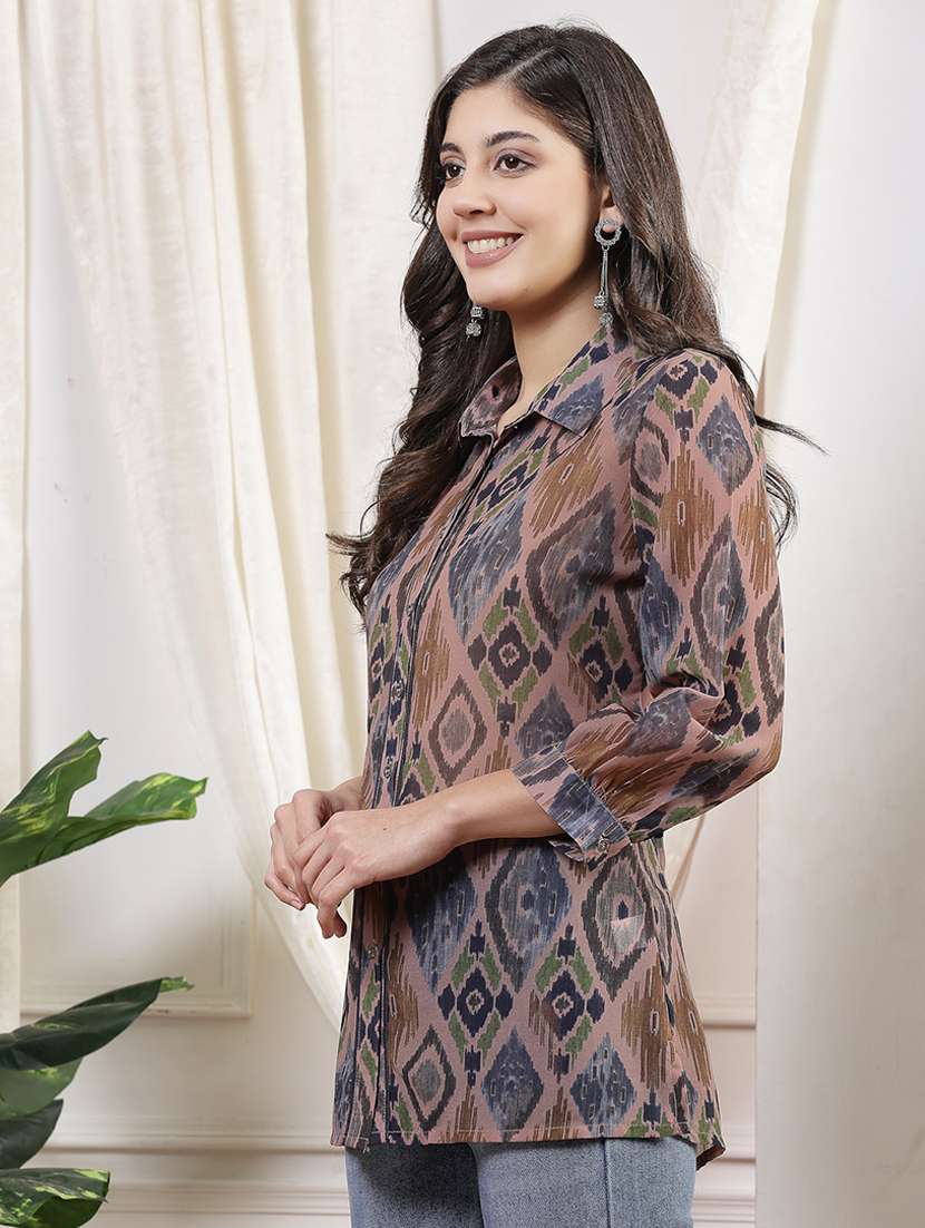 women multi color ikat printed long sleeves shirts - 21463026 -  Standard Image - 2