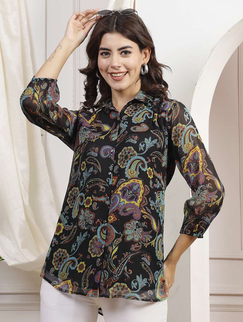 women black printed long sleeves shirt - 21463030 -  Standard Image - 2