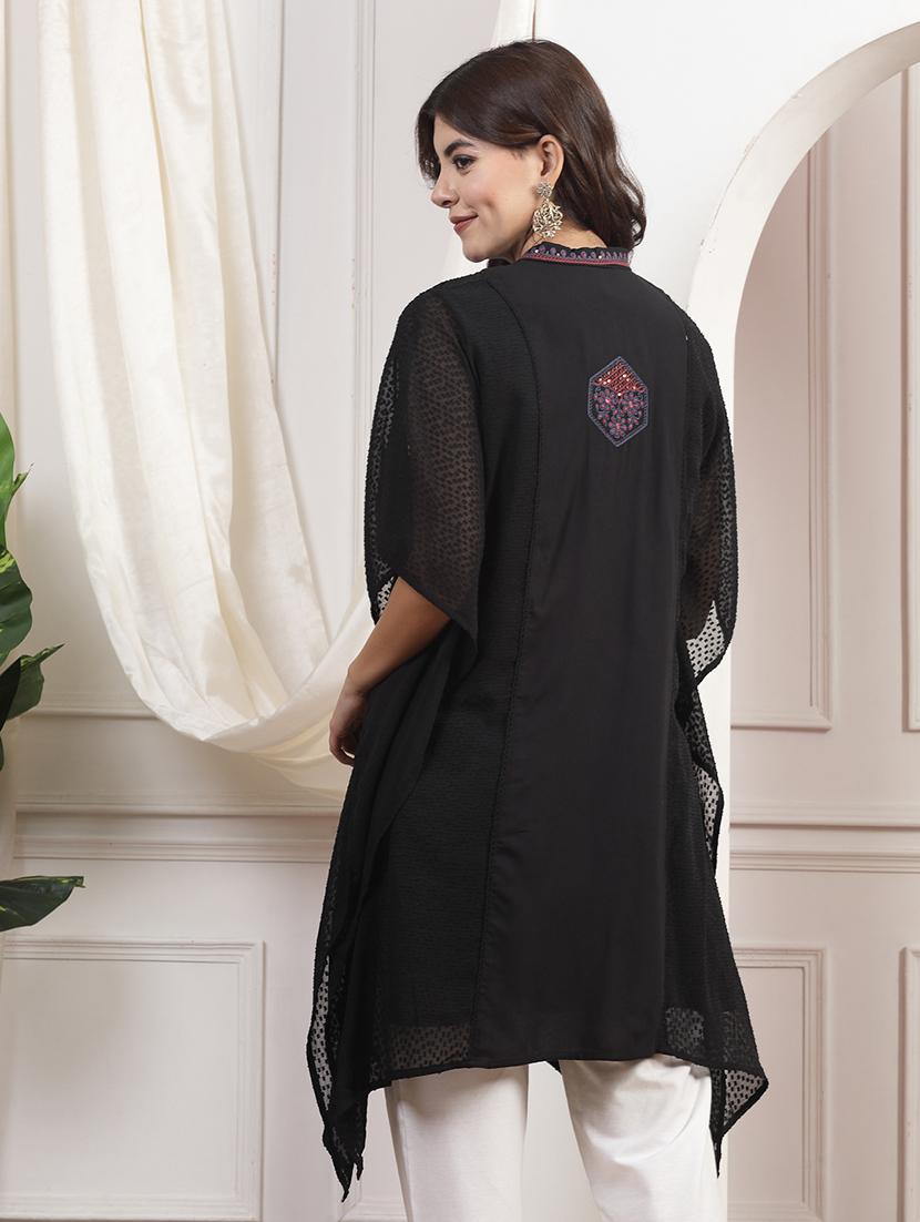 women black embroidered kaftan kurti - 21463033 - Standard Image - 2