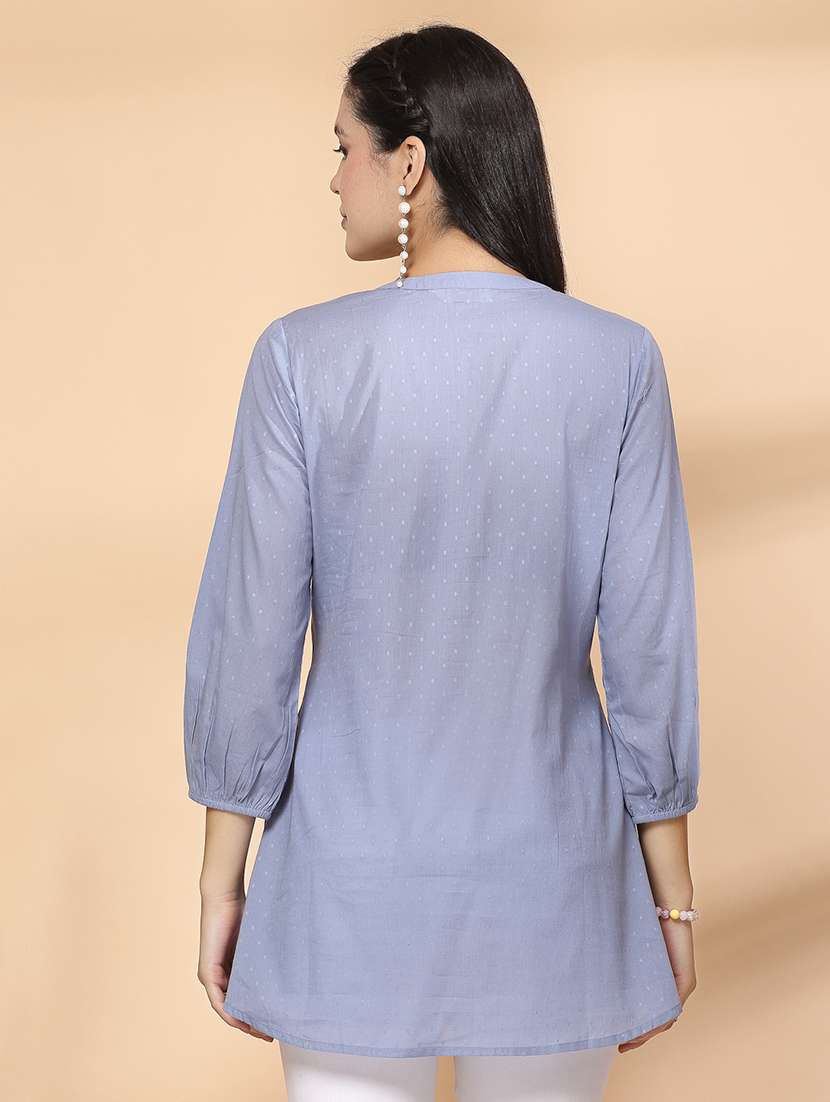 women light blue embroidered a-line kurti - 21463036 -  Standard Image - 2
