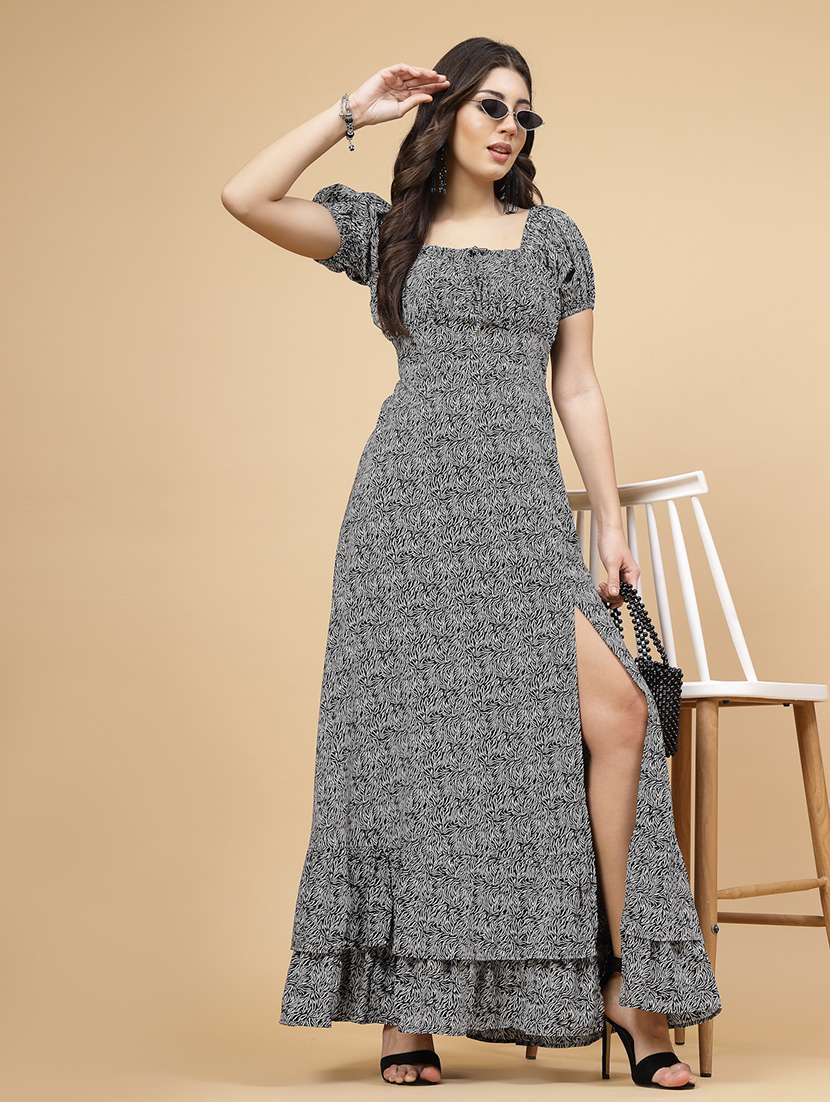 women printed high slit dress