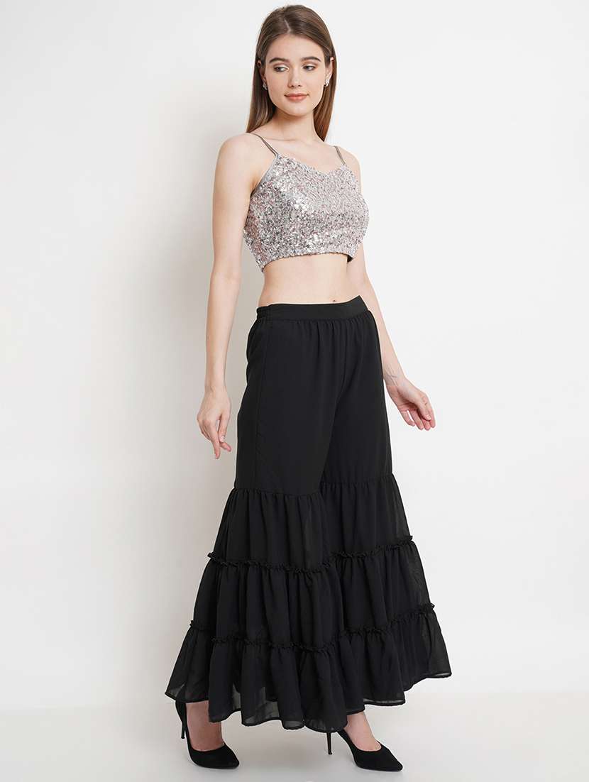 women silver sequin work top & sharara co-ord sets - 21463068 - Standard Image - 2
