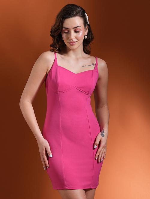 globus women fuchsia adjustable strappy shoulder sweetheart neck mini bodycon party dress - 21463122 - Standard Image - 0