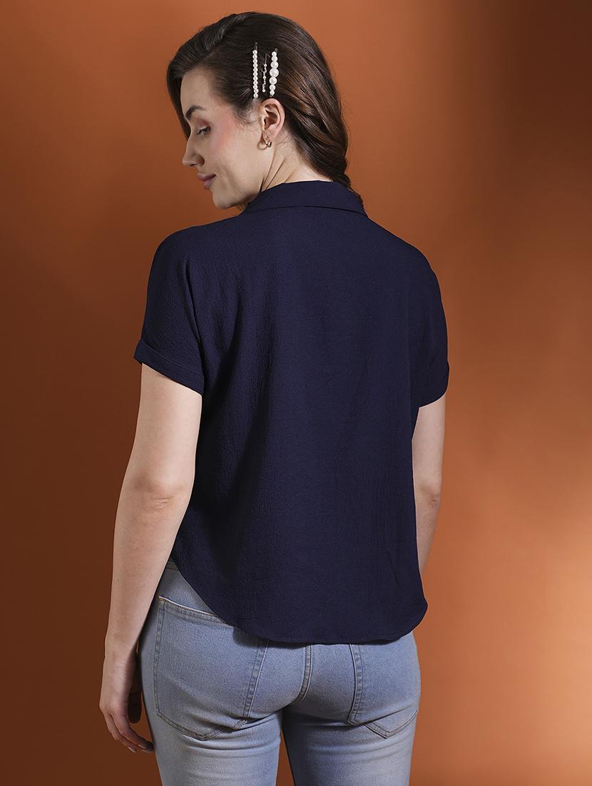 globus women navy blue shirt collar extended sleeves workwear top - 21463139 - Standard Image - 2