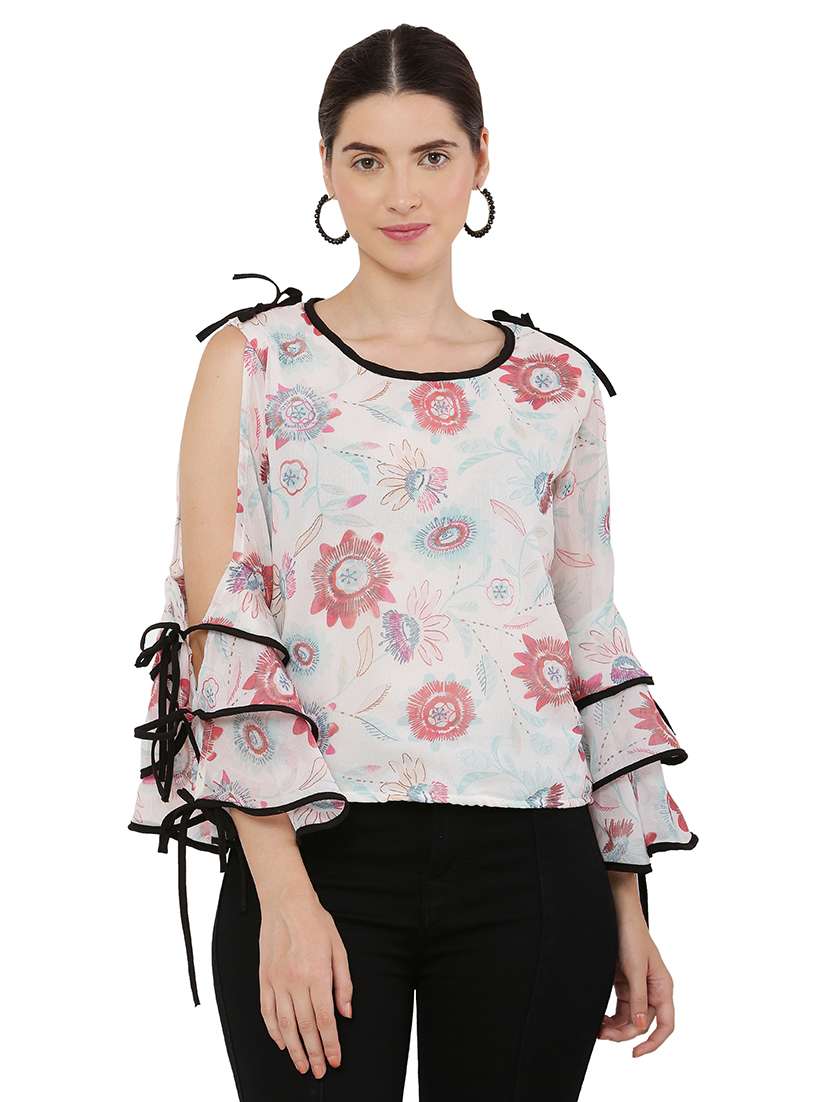 women printed bell sleeves a-line top - 21463157 - Zoom Image - 0