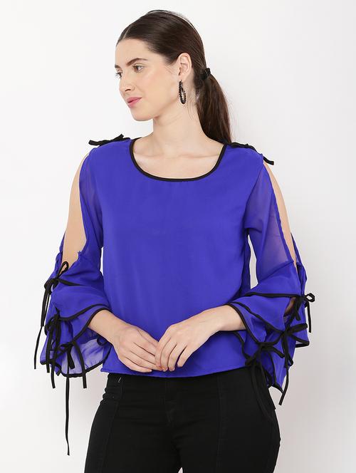 women blue georgette regular top - 21463158 - Standard Image - 0