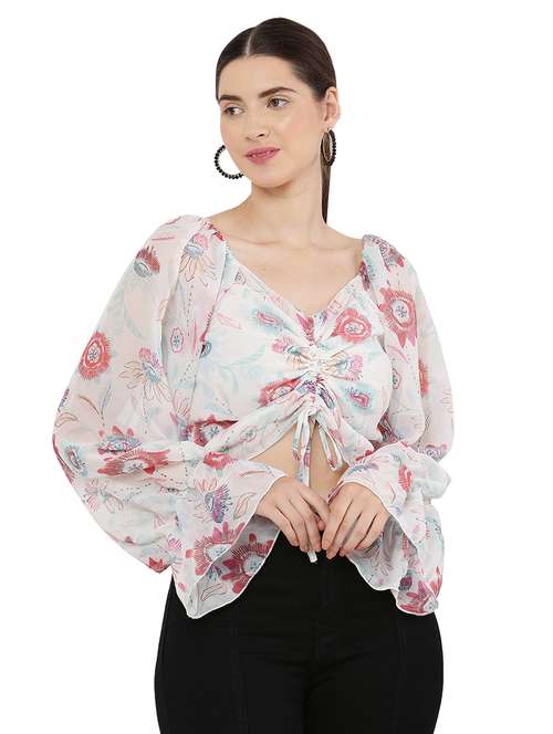 women white georgette crop top - 21463164 - Standard Image - 0
