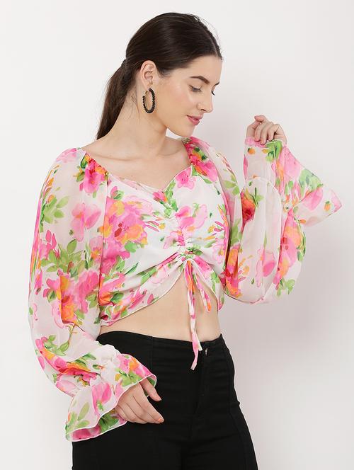 women white floral printed crop top - 21463166 - Standard Image - 0