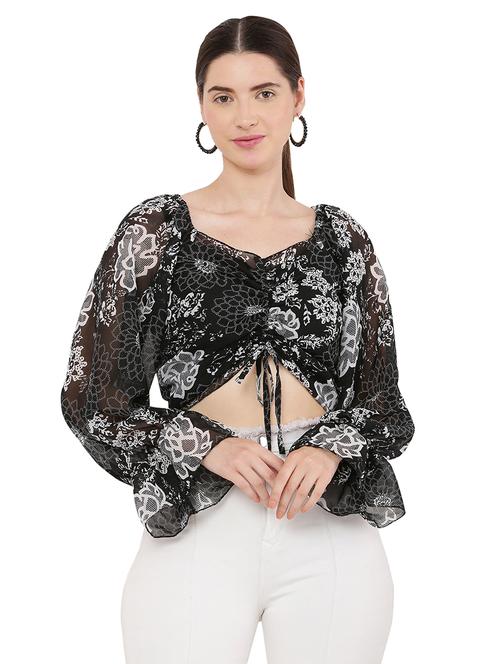 women floral print long sleeves crop top - 21463167 -  Standard Image - 0