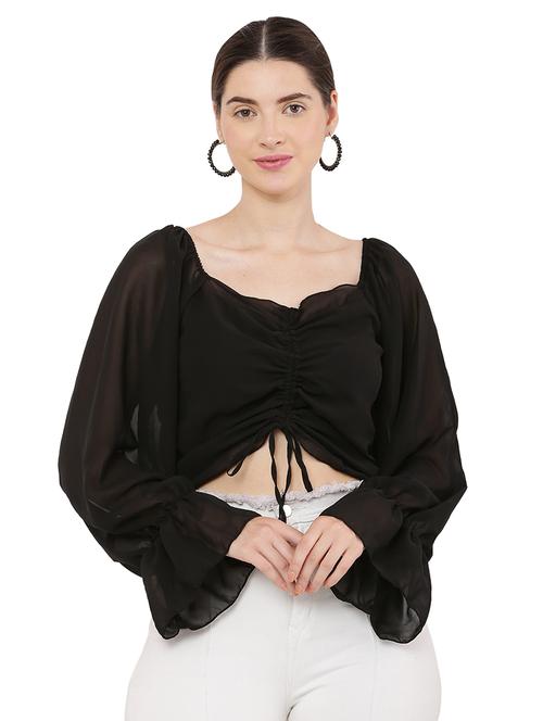 women black georgette crop top - 21463168 - Standard Image - 0