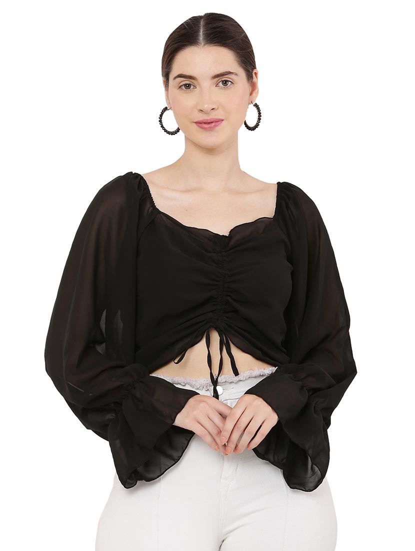 women black georgette crop top - 21463168 - Zoom Image - 0