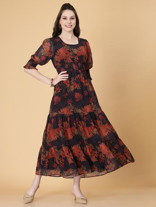 women black floral printed tiered dress - 21463187 - Standard Image - 0
