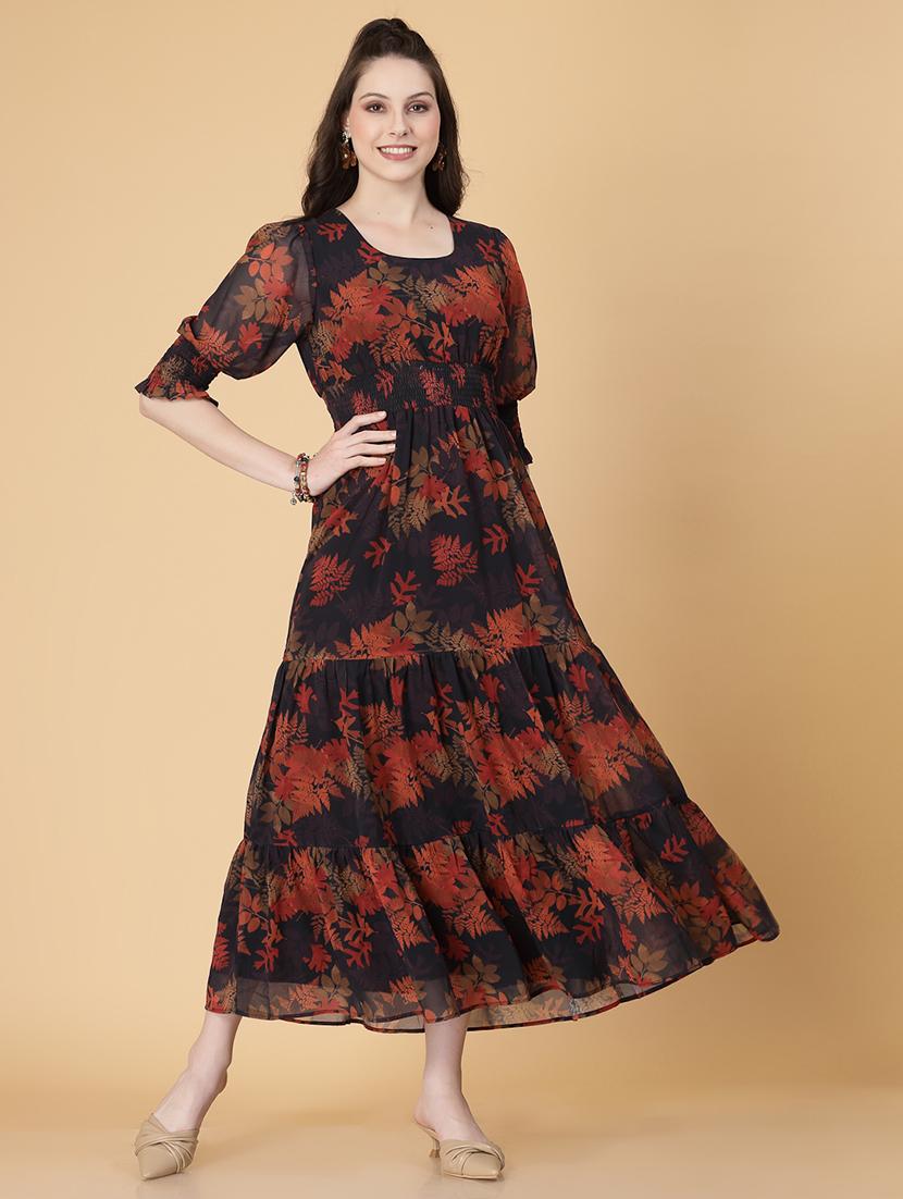 women black floral printed tiered dress - 21463187 - Zoom Image - 0