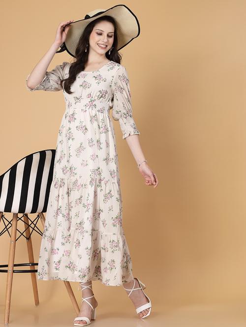 white floral printed tiered dress - 21463188 - Standard Image - 0