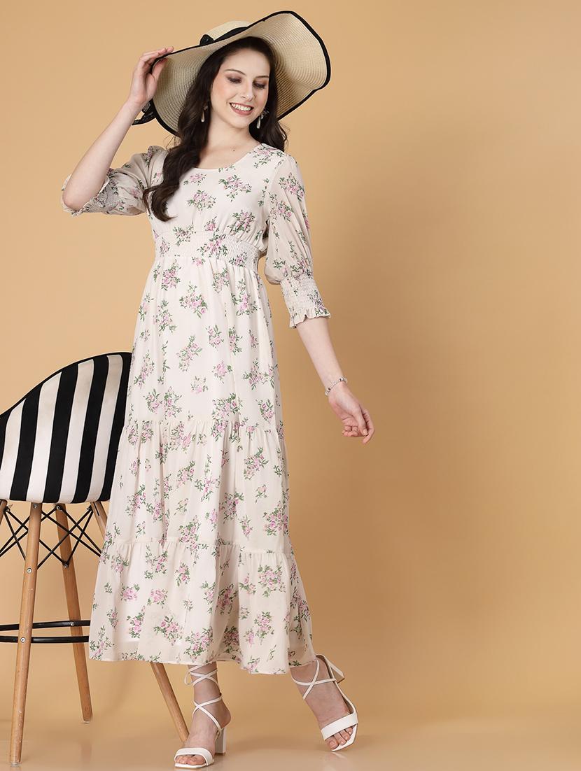 white floral printed tiered dress - 21463188 - Zoom Image - 0