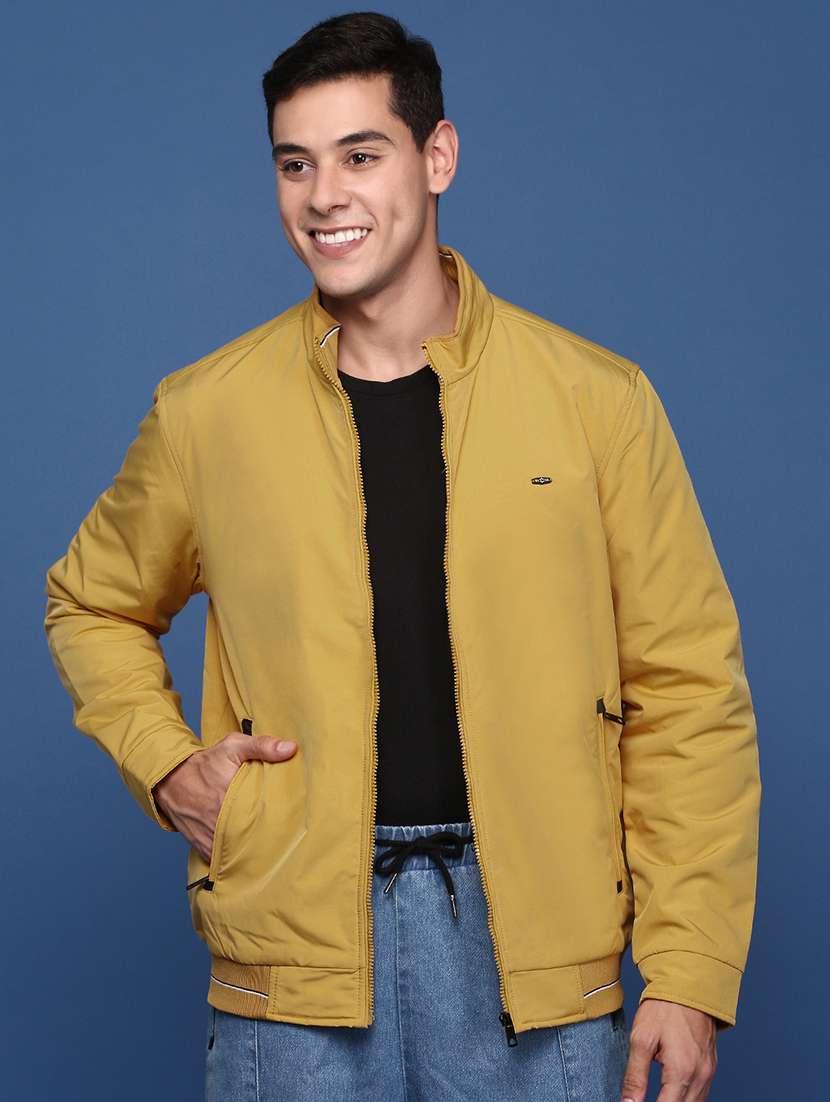 yellow nylon bomber jacket