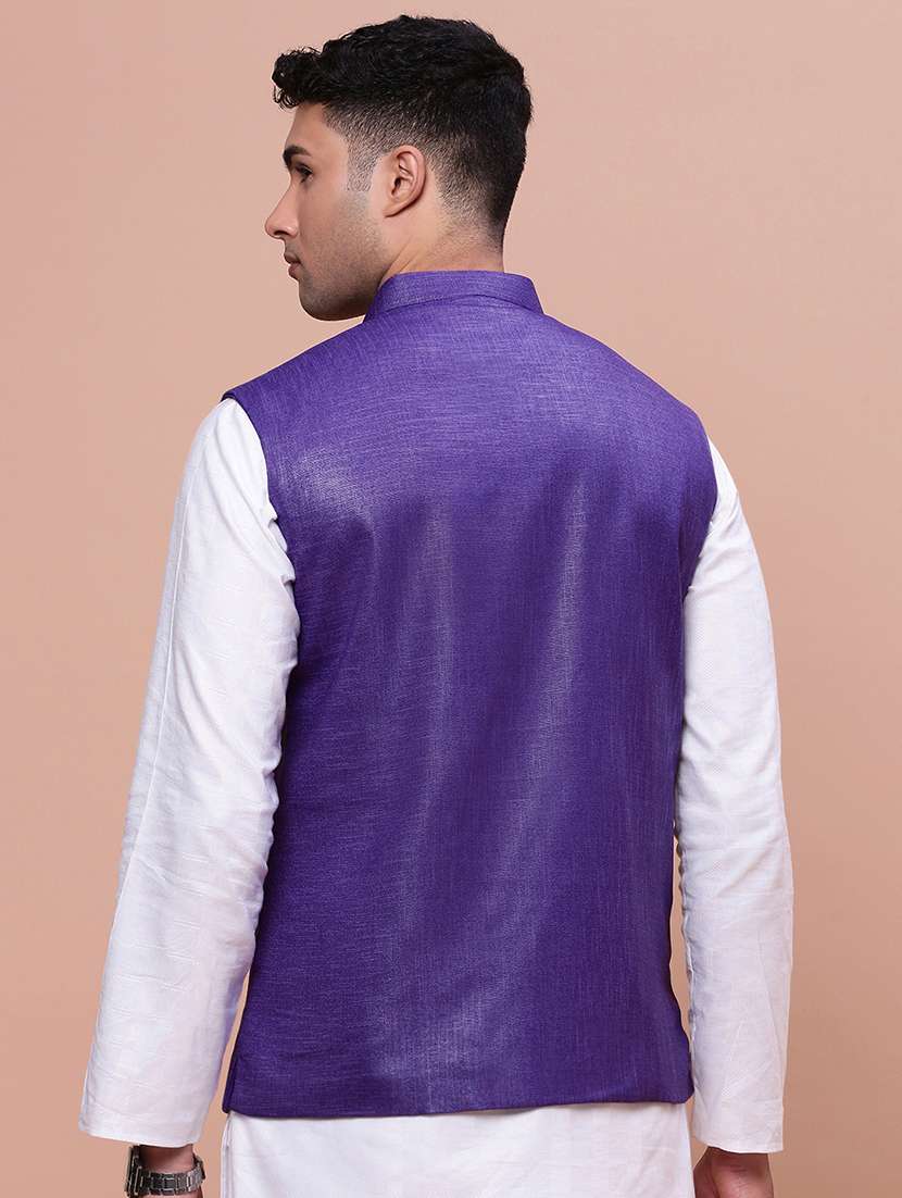 purple cotton blend nehru jacket - 21463315 -  Standard Image - 2