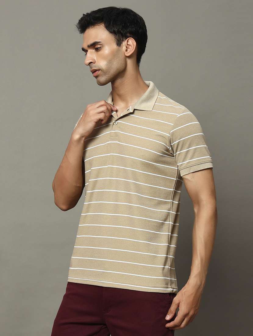 men striped short sleeve regular fit polo t-shirt