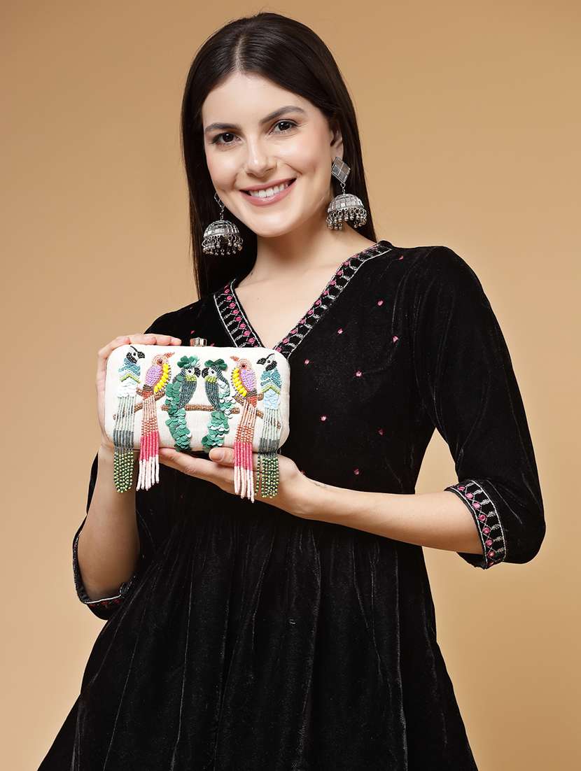 Women Embellished Box Clutch