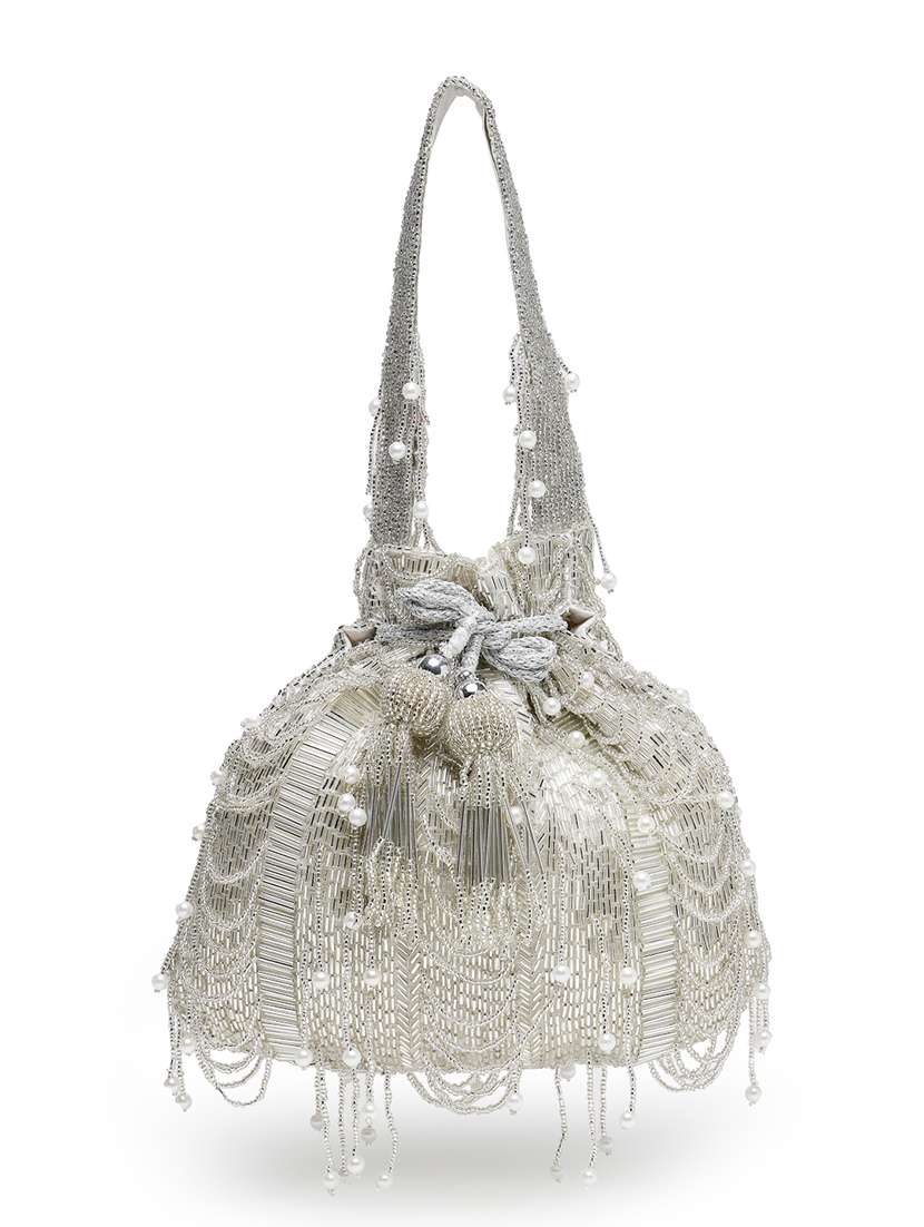 women silver faux silk ethnic potli