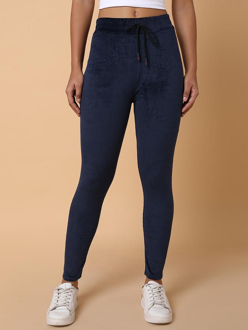 women navy blue velvet track pant - 21463460 -  Zoom Image - 0