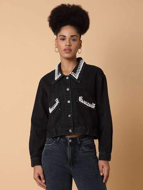 black denim jacket with embellished collar - 21463468 -  Standard Image - 0