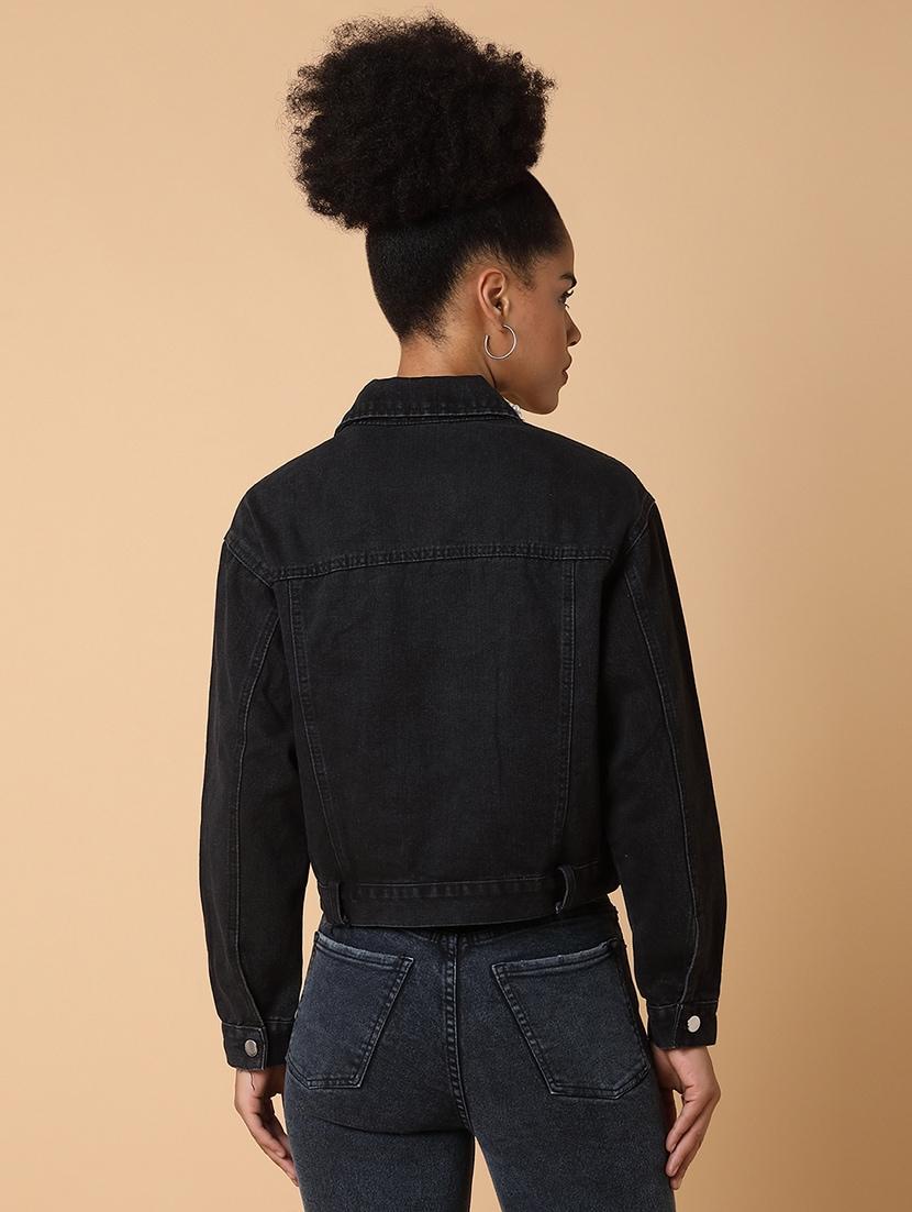 black denim jacket with embellished collar - 21463468 - Standard Image - 2