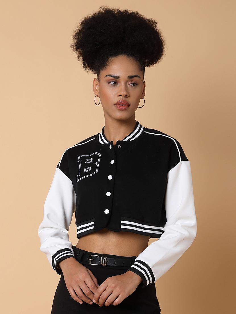 women long sleeves crop varsity jacket - 21463469 -  Zoom Image - 0