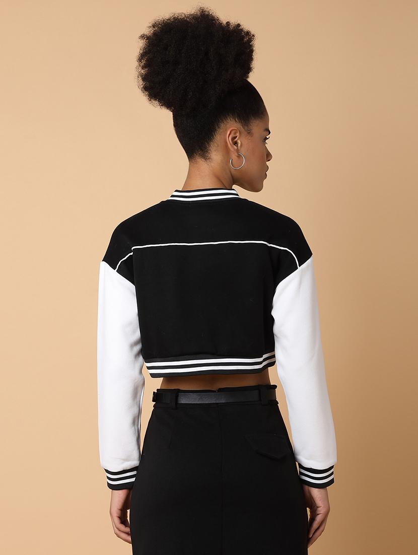 women long sleeves crop varsity jacket - 21463469 - Standard Image - 2