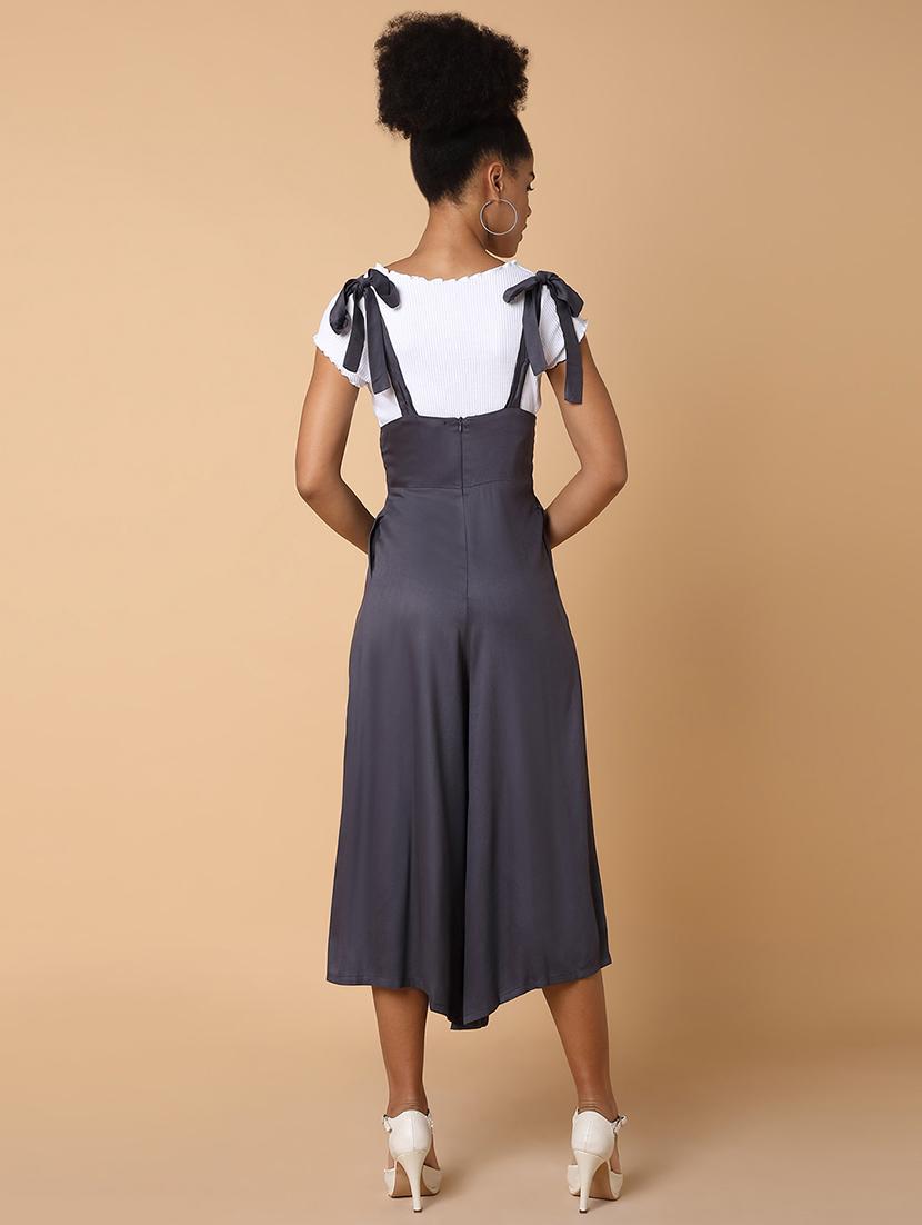 women grey cotton calf length jumpsuit - 21463475 - Standard Image - 2