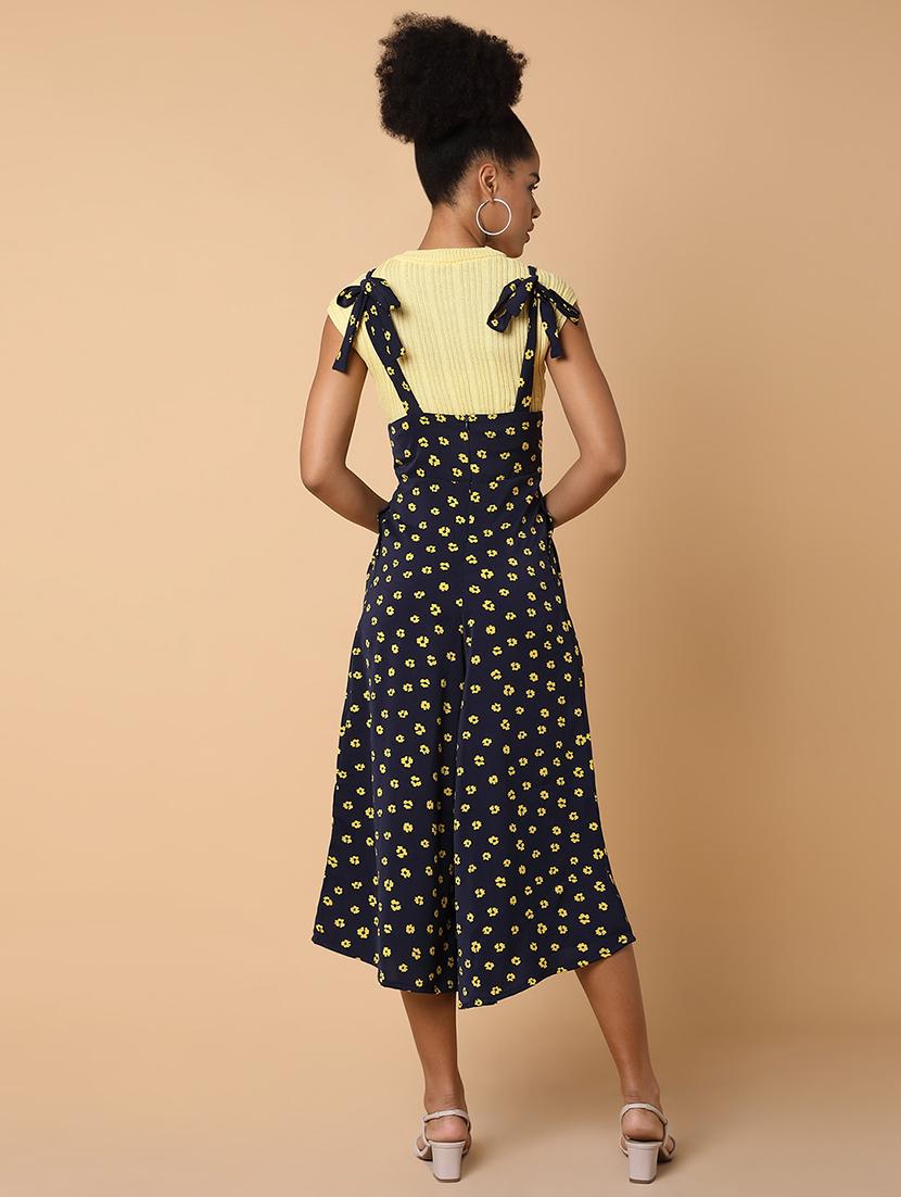 navy blue floral print calf length jumpsuit - 21463479 - Standard Image - 2
