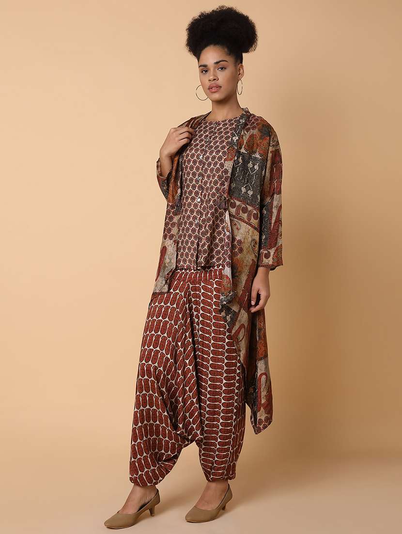 women printed round neck fusion set - 21463492 -  Standard Image - 2