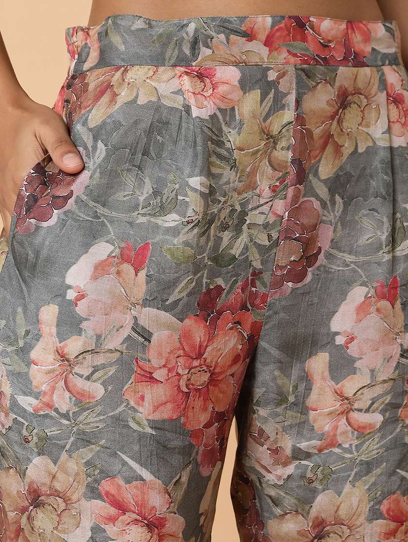 women floral printed mandarin neck fusion set - 21463493 -  Standard Image - 7