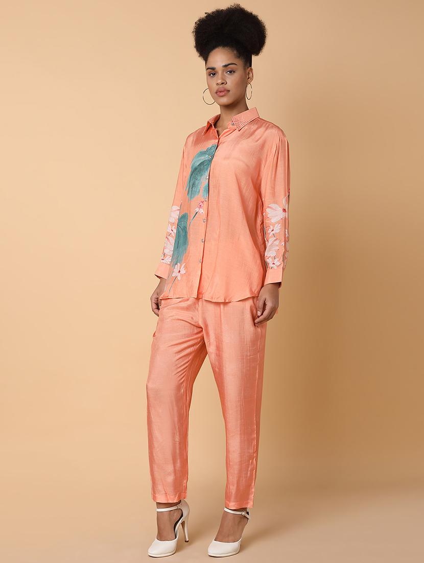 women printed shirt and trouser co-ord set - 21463494 - Standard Image - 2