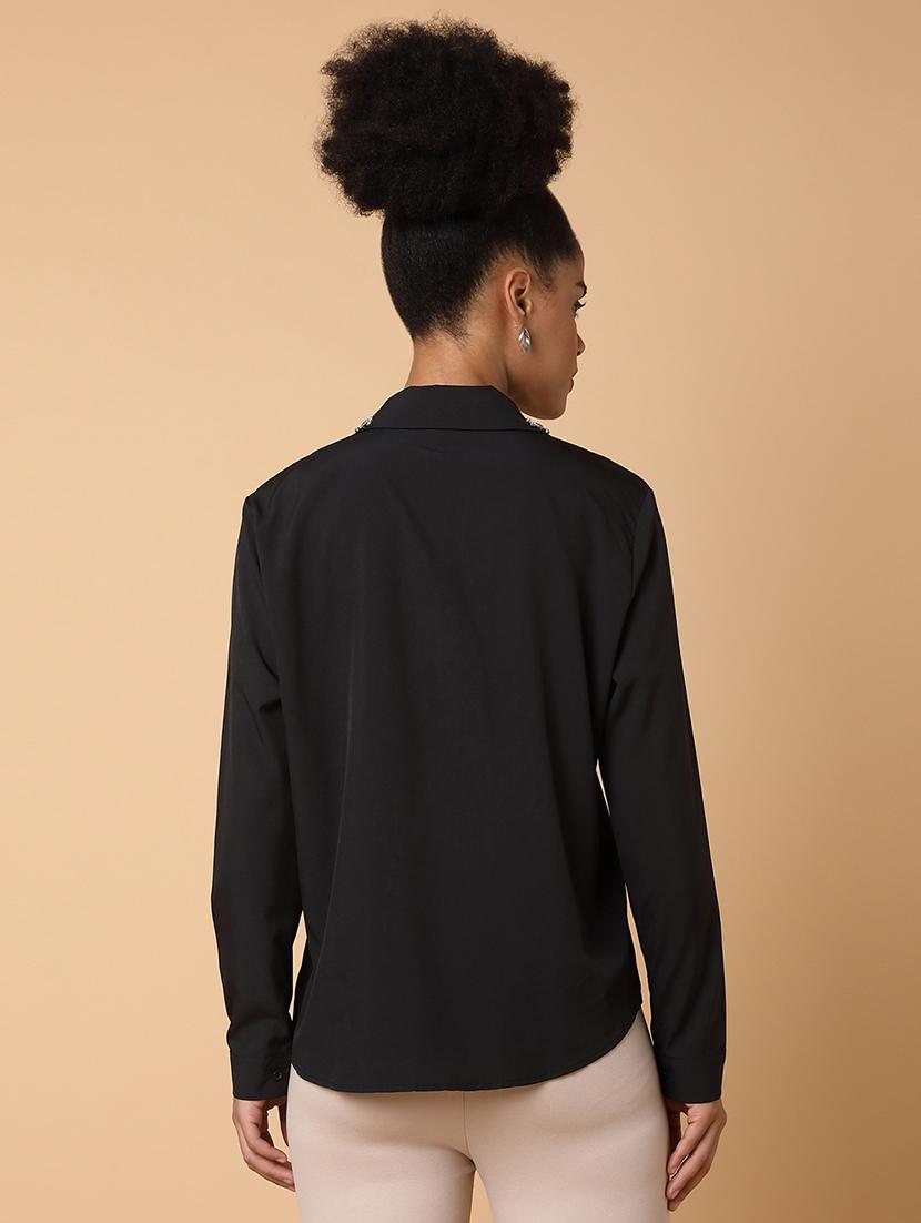 women black crepe regular shirt - 21463505 - Standard Image - 2