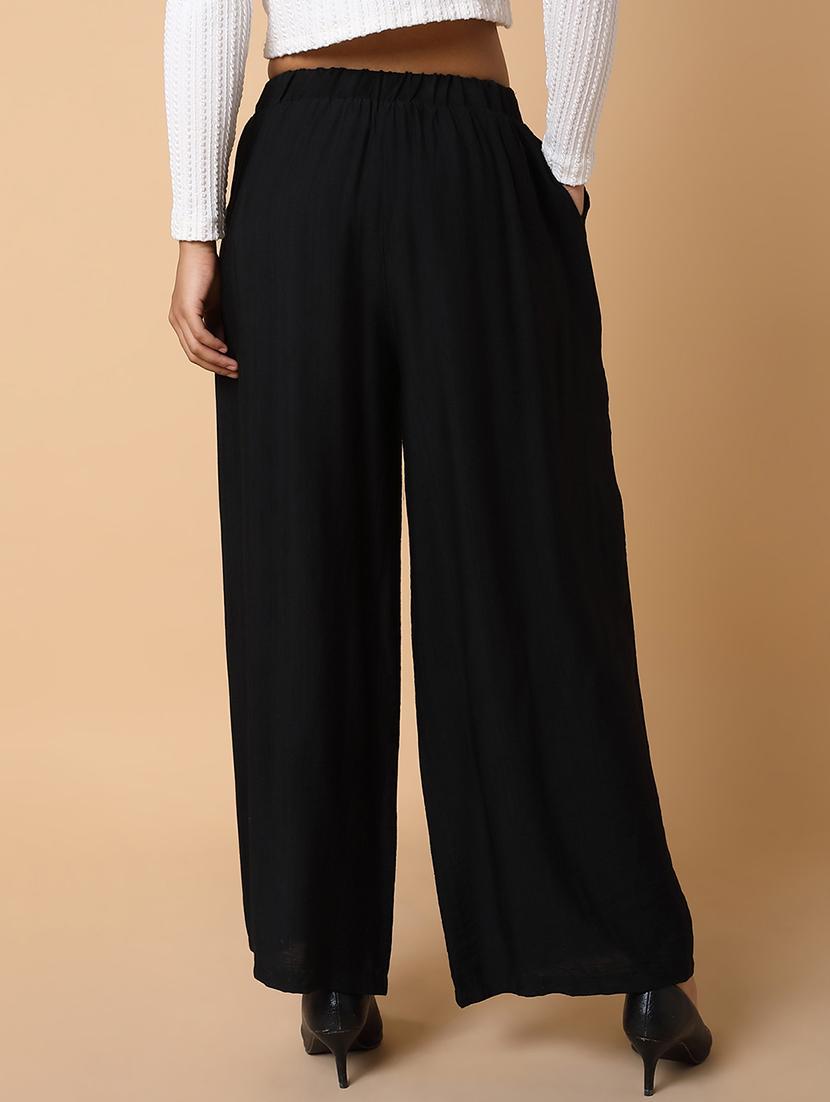 women solidmid rise wide leg trouser - 21463594 - Standard Image - 2