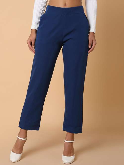 women solid mid rise tailored pants